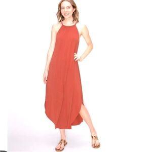 Double Zero Dress Orange Pumpkin Midi Maxi Length Halter Sleeveless Modal Large